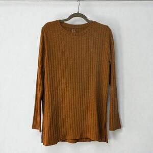 Lou & Grey NWT Mustard Long Sleeve Ribbed Crewneck Top. Size Large.